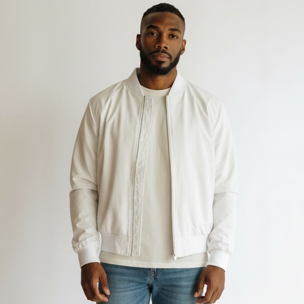 Albion White Zip Up Bomber Jacket Size L